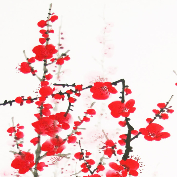 背景墙-中式风 三联画,无框画,装饰画,背景墙画,相框画,JM-6964A,梅花