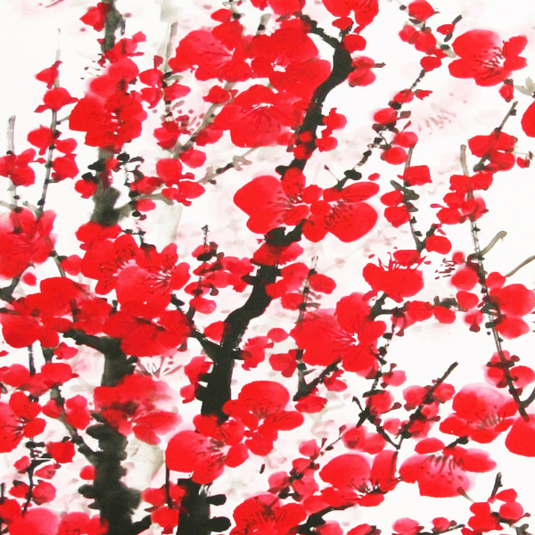 背景墙-中式风 三联画,无框画,装饰画,背景墙画,相框画,JM-6964B,梅花