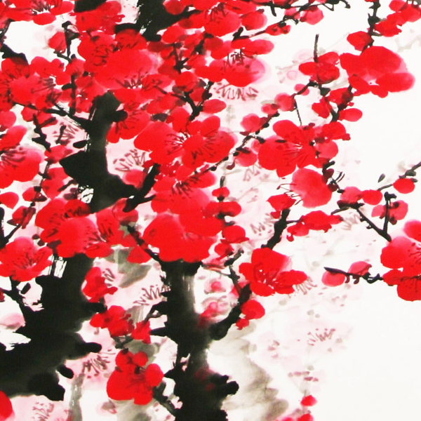 背景墙-中式风 三联画,无框画,装饰画,背景墙画,相框画,JM-6964C,梅花