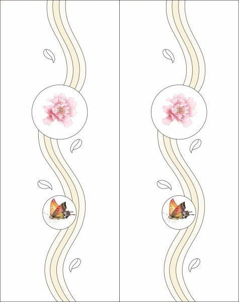 牡丹花系列 UV打印 牡丹花 蝴蝶 叶子 树叶 曲线 彩绘