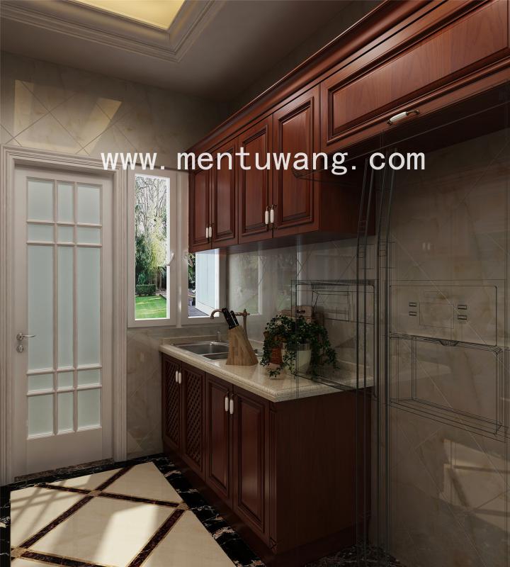 3D01064-方案一 欧式橱柜 (2)  定制橱柜效果图，全屋定制效果图，定制家居效果图，橱柜效果图，嘀嘀打效果图